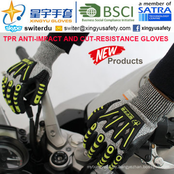 Cut-Resistance und Anti-Impact TPR Handschuhe, 13G Hppe Shell Cut-Level 5, Sandy Nitril Palm beschichtet, Anti-Impact TPR auf Back Mechanic Handschuhe